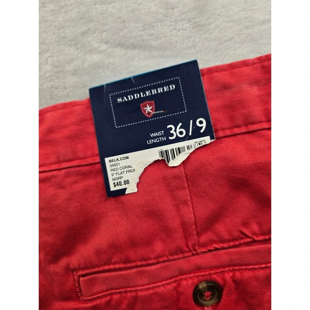 Saddlebred Chino Shorts Mens 36‎ Red Coral Cotton Flat Front 9